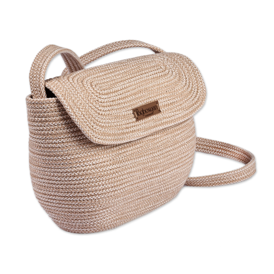 Armenian Handcrafted Cotton Blend Sling Bag in Beige Hues - Metropolitan Beige