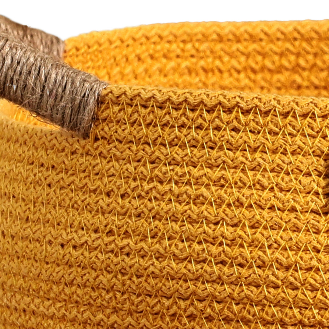Artisan-Made Yellow Cotton Blend Basket with Jute Handles - Sunny Essential