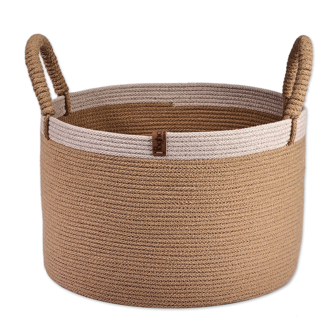 Modern Beige and White Cotton Blend Basket Woven in Armenia - Modern Caprice