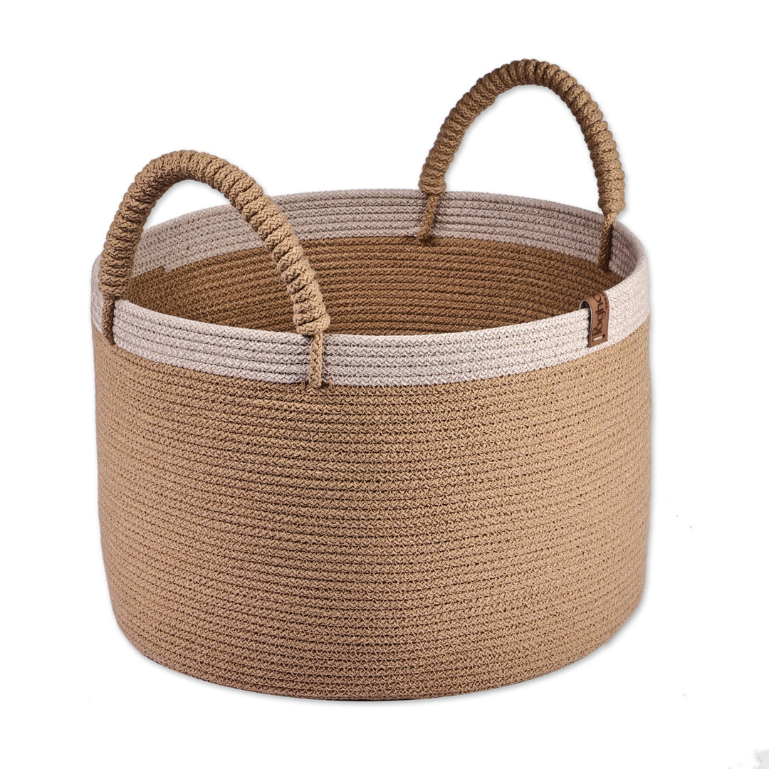Modern Beige and White Cotton Blend Basket Woven in Armenia - Modern Caprice