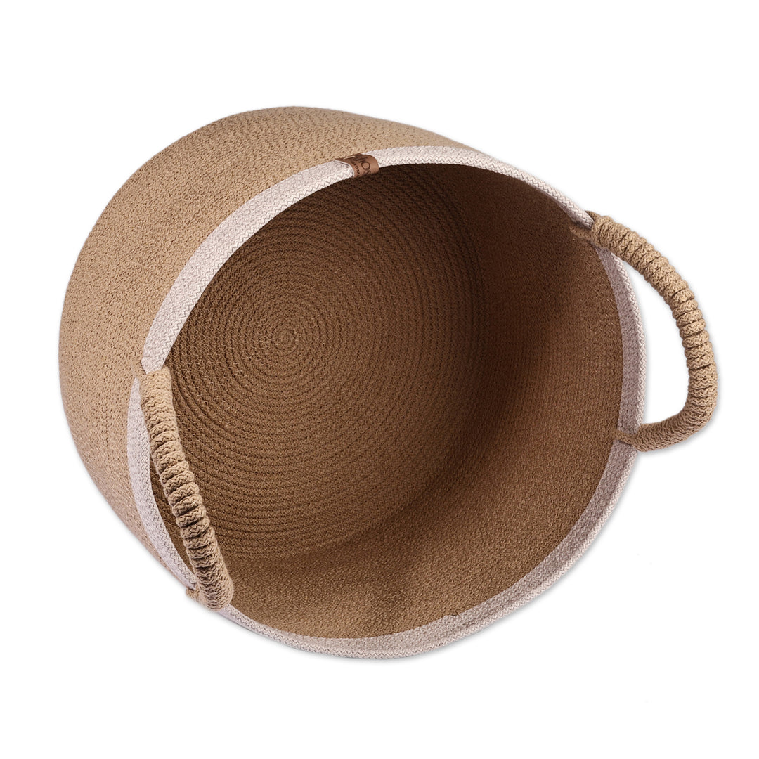 Modern Beige and White Cotton Blend Basket Woven in Armenia - Modern Caprice