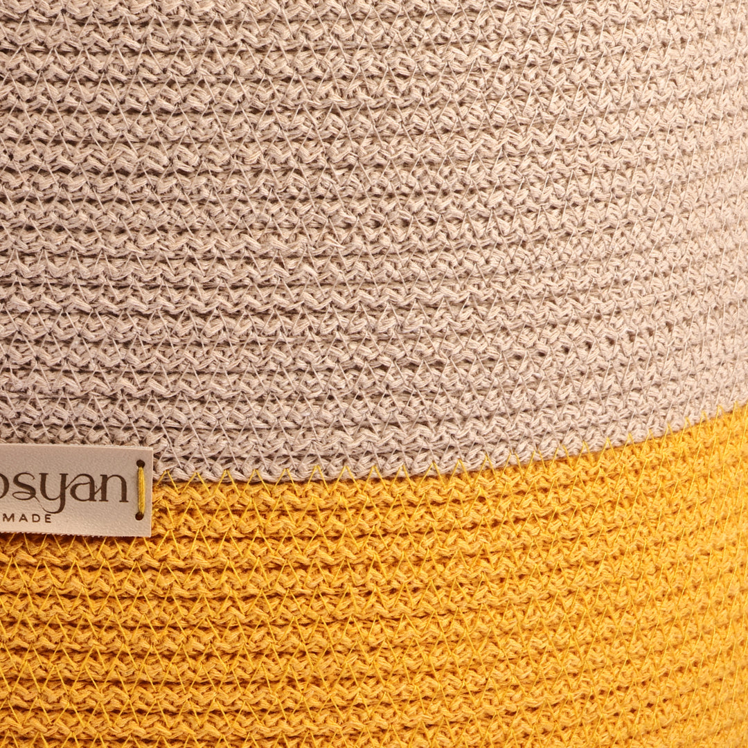 Yellow and Beige Cotton Blend Lidded Basket Made in Armenia - Woven Whim