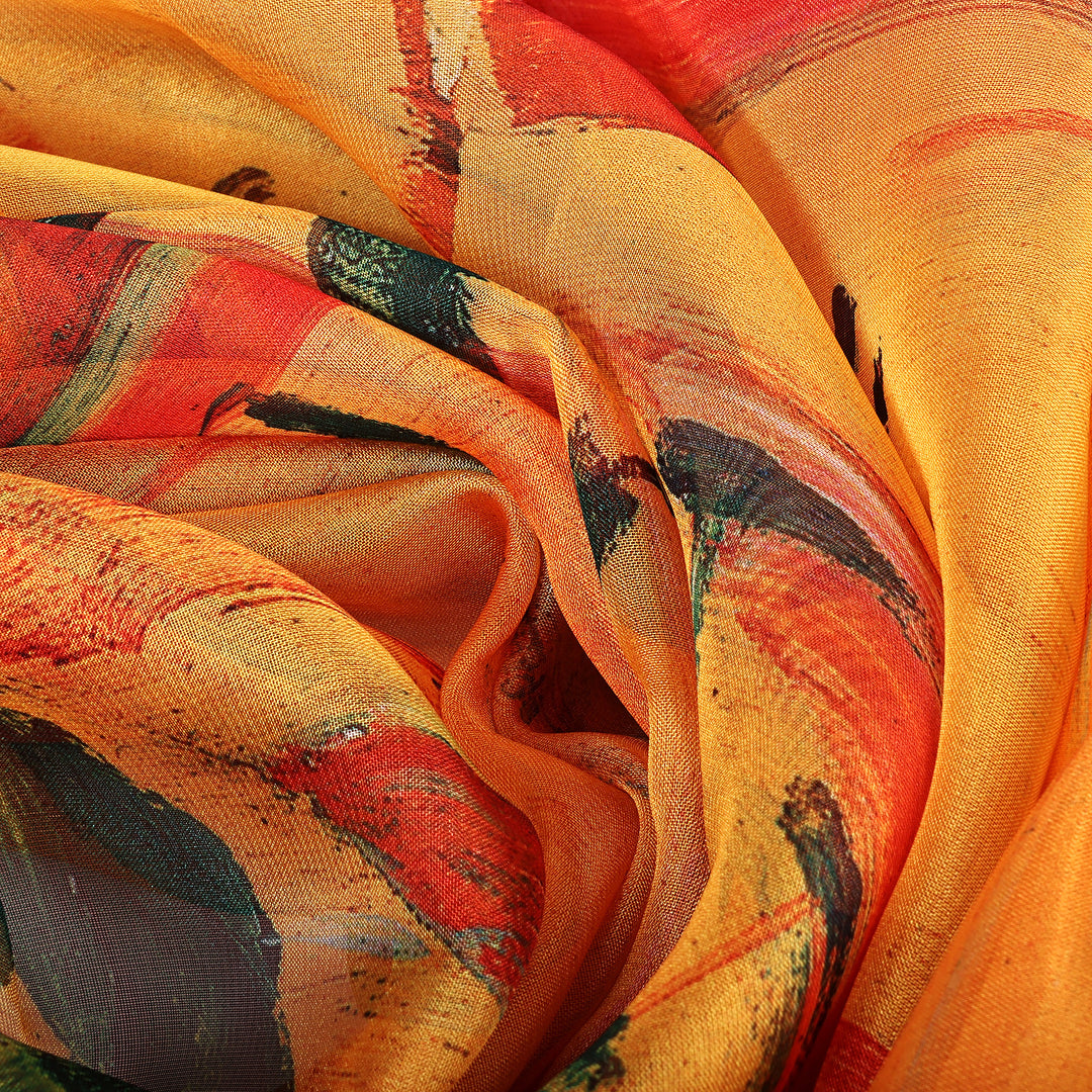 Armenian-Inspired Hand-Painted Sheer Soft Silk Chiffon Scarf - Gazelle Fable
