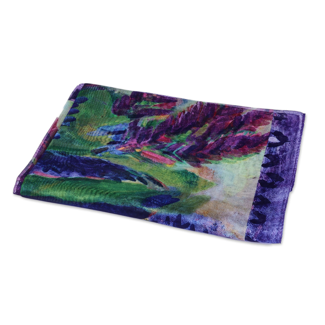 Spring-Themed Hand-Painted Lavender Sheer Silk Chiffon Scarf - Lavender Paradise