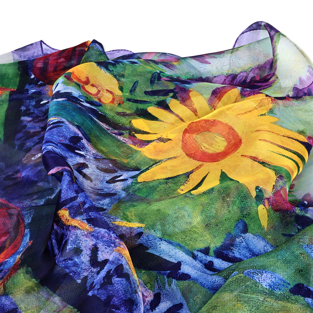 Spring-Themed Hand-Painted Lavender Sheer Silk Chiffon Scarf - Lavender Paradise