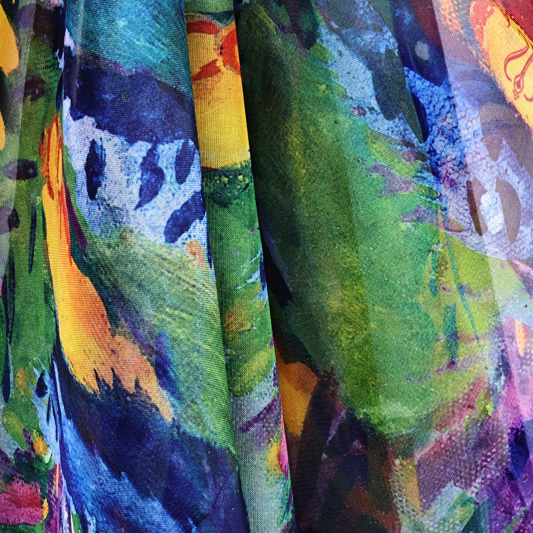 Spring-Themed Hand-Painted Lavender Sheer Silk Chiffon Scarf - Lavender Paradise