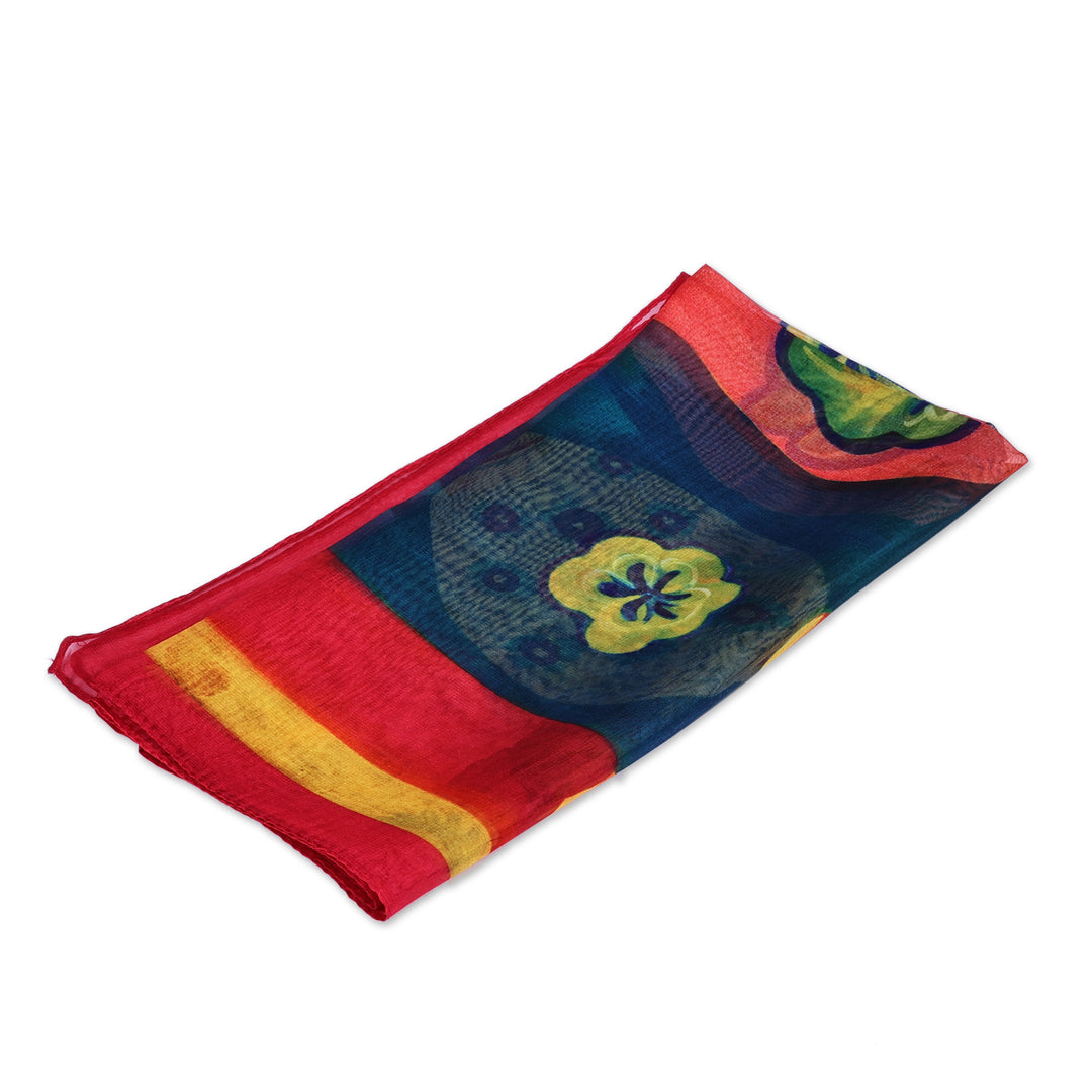 Abstract-Themed Hand-Painted Silk Chiffon Scarf from Armenia - Armenian Memory