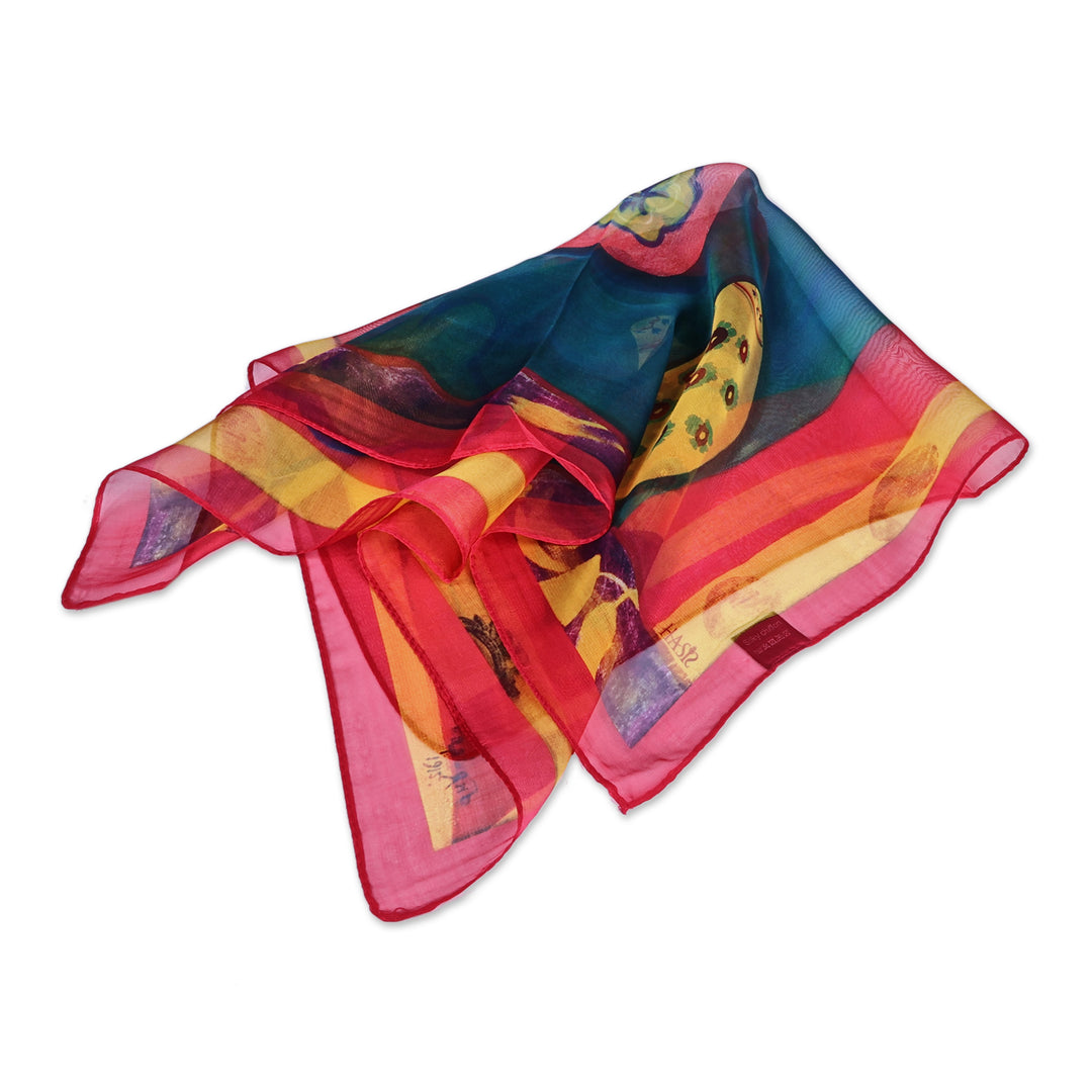 Abstract-Themed Hand-Painted Silk Chiffon Scarf from Armenia - Armenian Memory