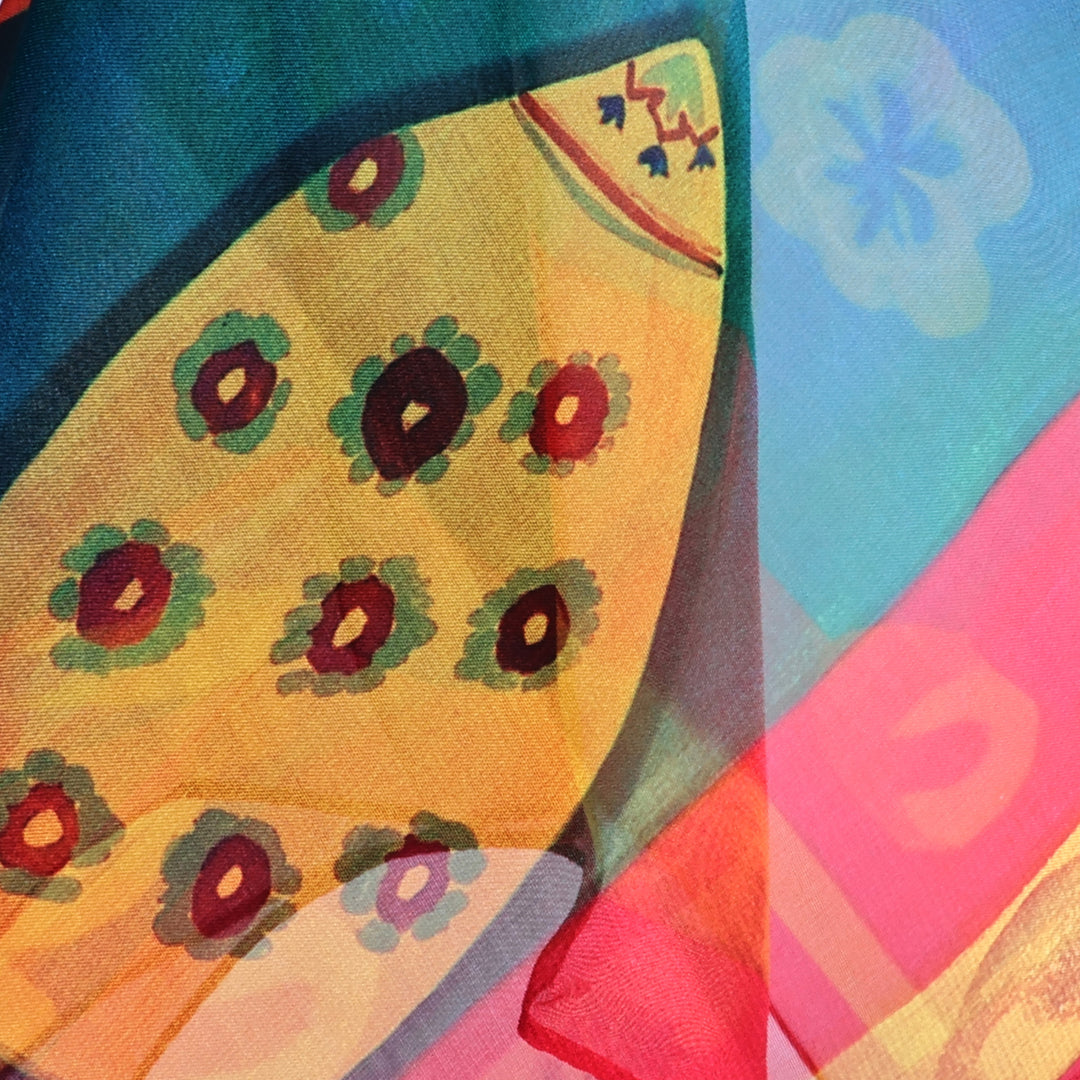 Abstract-Themed Hand-Painted Silk Chiffon Scarf from Armenia - Armenian Memory