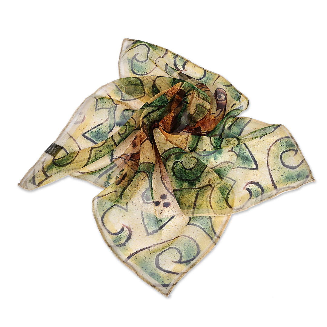 Traditional Hand-Painted Armenian Bird Silk Chiffon Scarf - Puissant Past