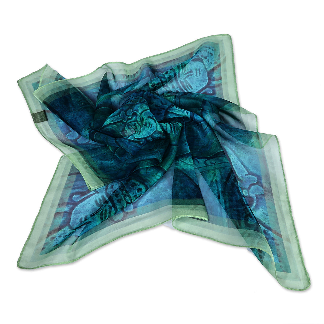 Artisan-Made Classic Sphinx-Themed Green Silk Chiffon Scarf - Sphinx Successor