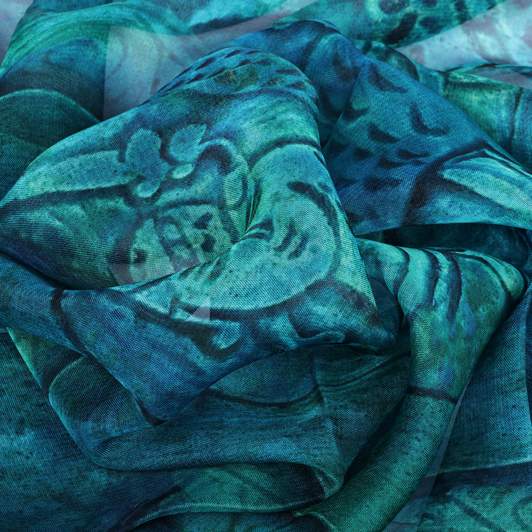 Artisan-Made Classic Sphinx-Themed Green Silk Chiffon Scarf - Sphinx Successor