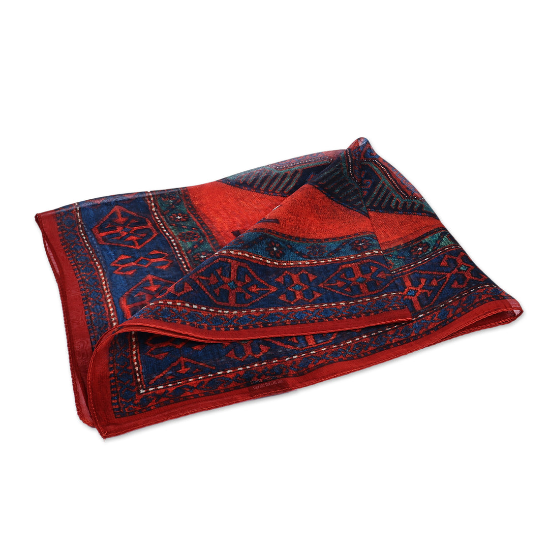 Hand-Painted Red and Black Silk Chiffon Scarf from Armenia - Fire Tales