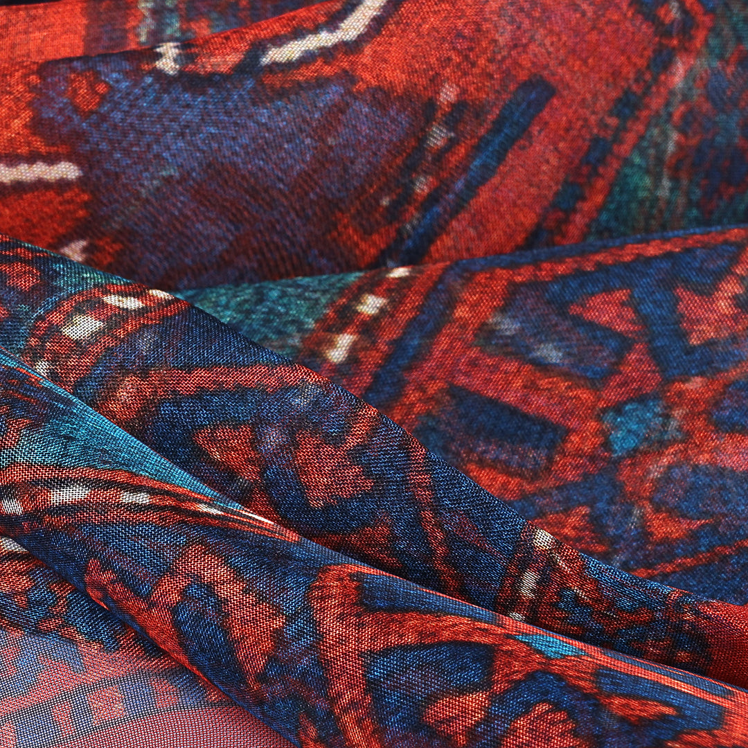 Hand-Painted Red and Black Silk Chiffon Scarf from Armenia - Fire Tales