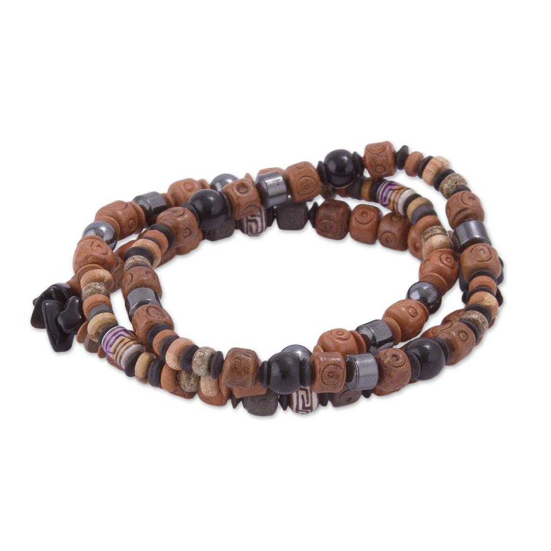 Onyx and Hematite Ceramic Beaded Stretch Bracelet from Peru - Andean Spirit
