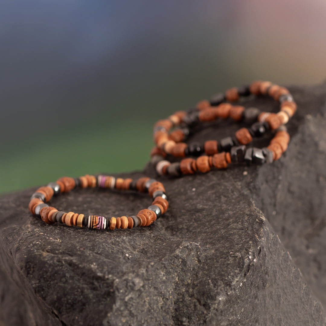 Onyx and Hematite Ceramic Beaded Stretch Bracelet from Peru - Andean Spirit