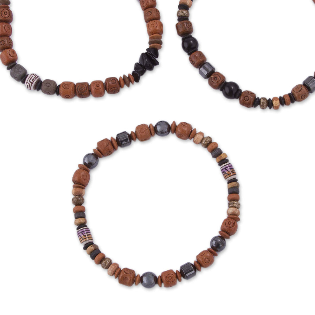 Onyx and Hematite Ceramic Beaded Stretch Bracelet from Peru - Andean Spirit