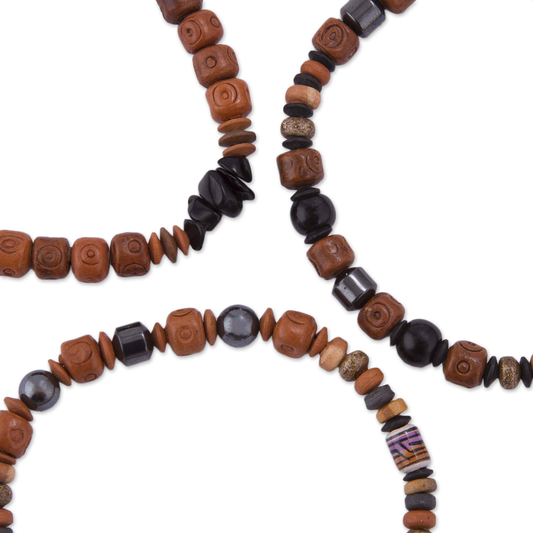 Onyx and Hematite Ceramic Beaded Stretch Bracelet from Peru - Andean Spirit