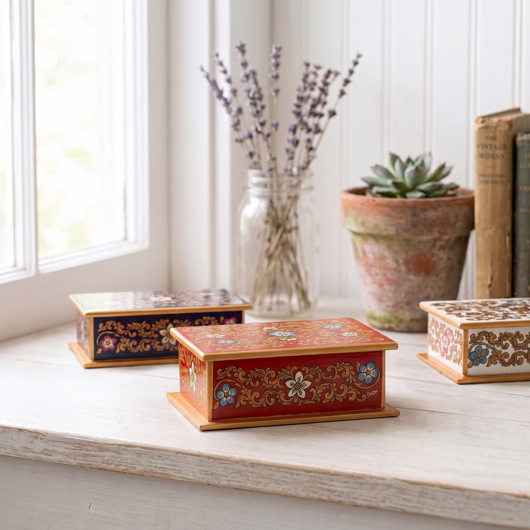 Reverse Painted Glass Floral Decorative Box from Peru - Fancy Florals