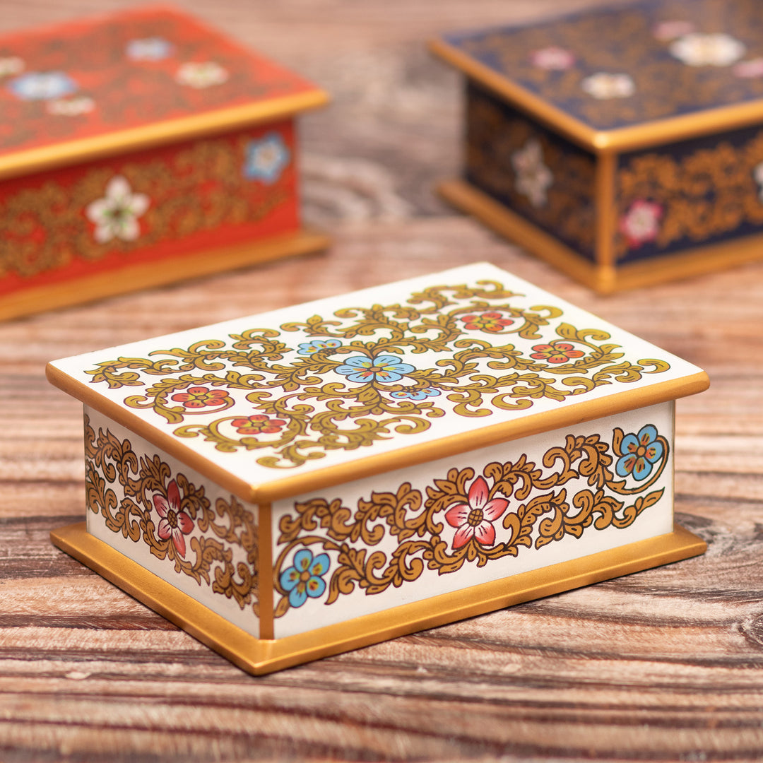 Reverse Painted Glass Floral Decorative Box from Peru - Fancy Florals