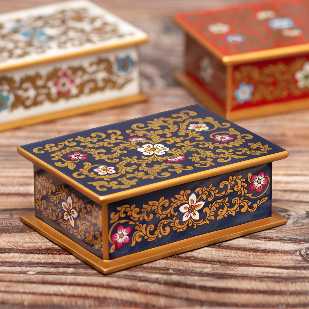 Reverse Painted Glass Floral Decorative Box from Peru - Fancy Florals