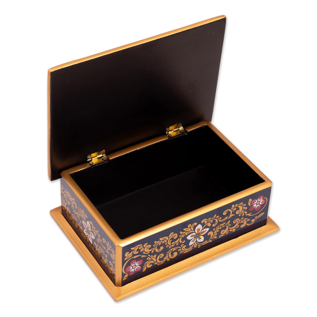 Reverse Painted Glass Floral Decorative Box from Peru - Fancy Florals