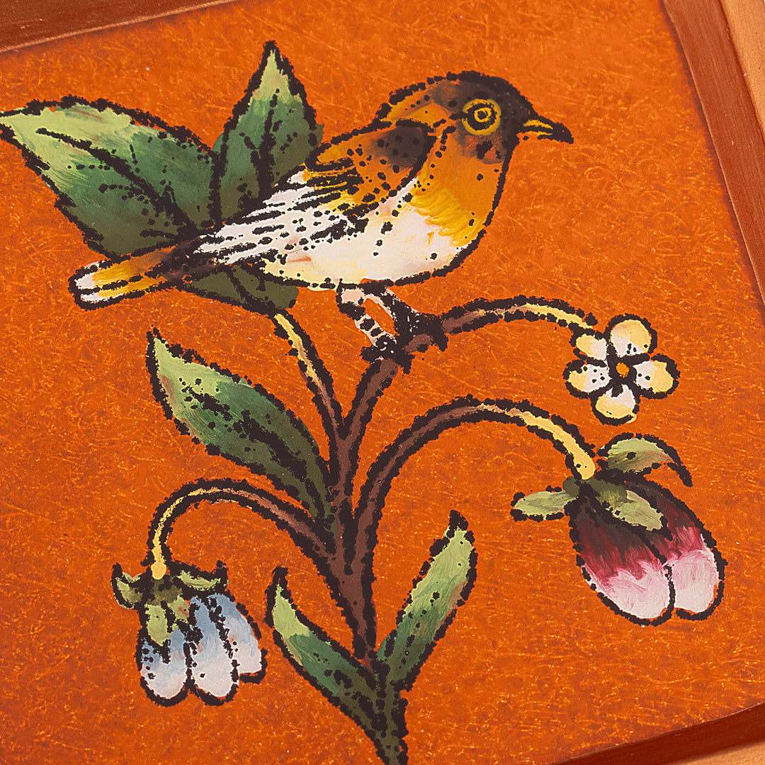 Pair of Reverse Painted Glass Bird Coasters - Sweet Songbird
