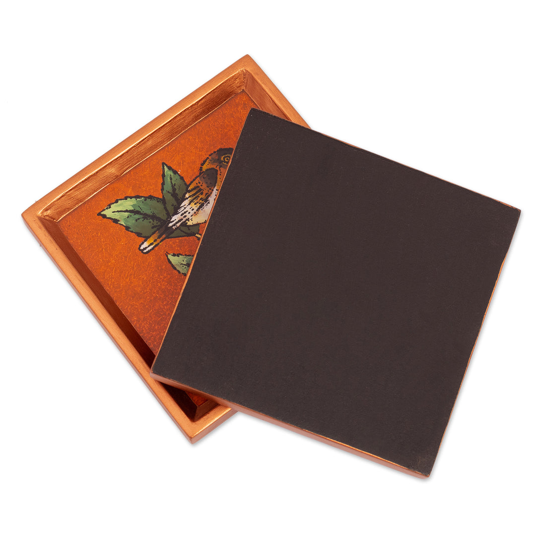 Pair of Reverse Painted Glass Bird Coasters - Sweet Songbird