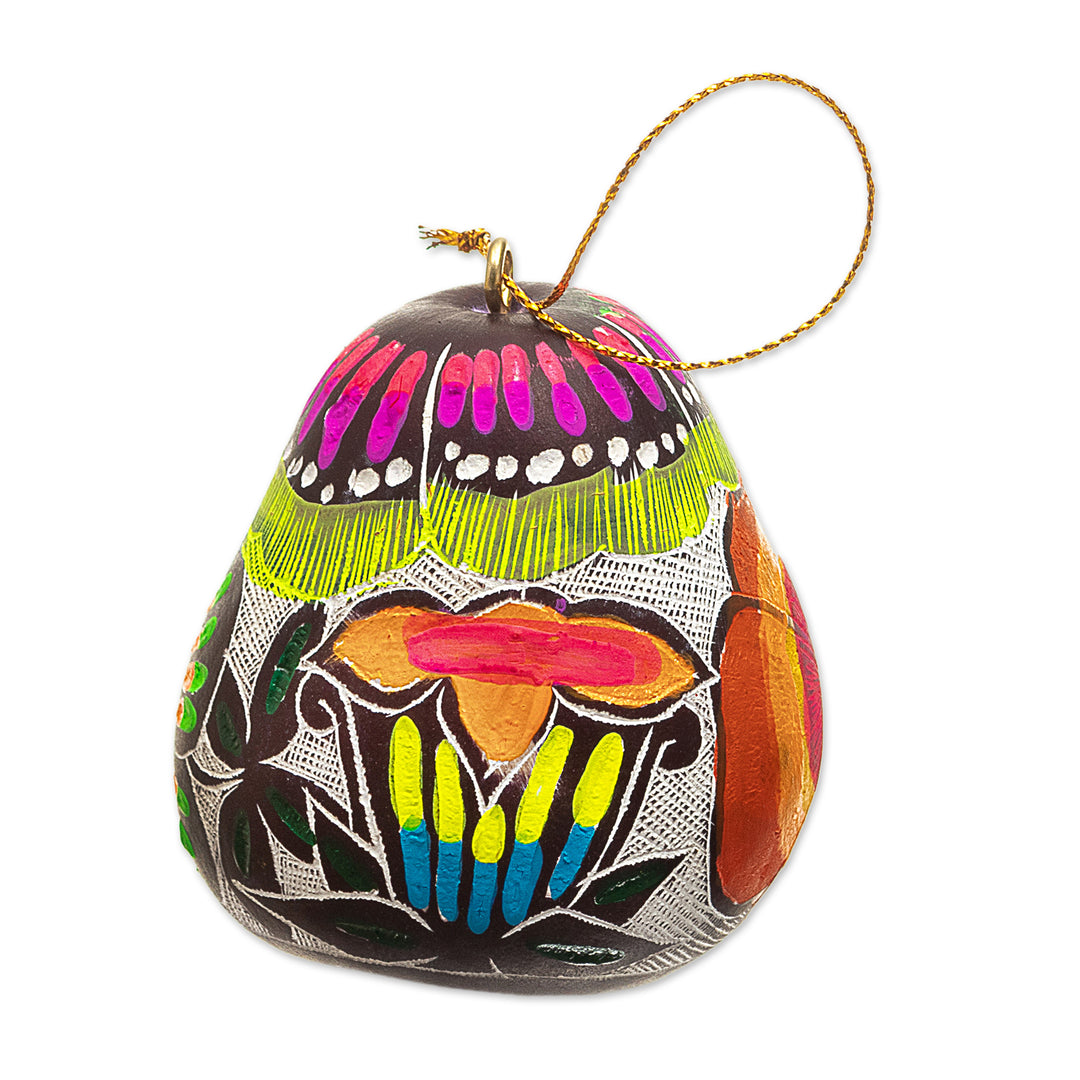 Spring-Themed Andean-Made Hand-Painted Dried Gourd Ornament - Harmonious Garden