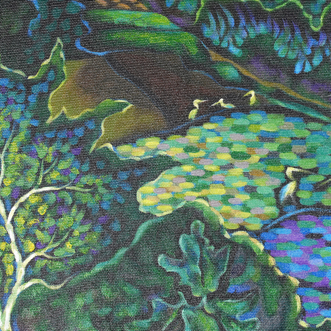 Impressionist Pointillist Landscape Acrylic Painting of Bali - Morning Sunrise