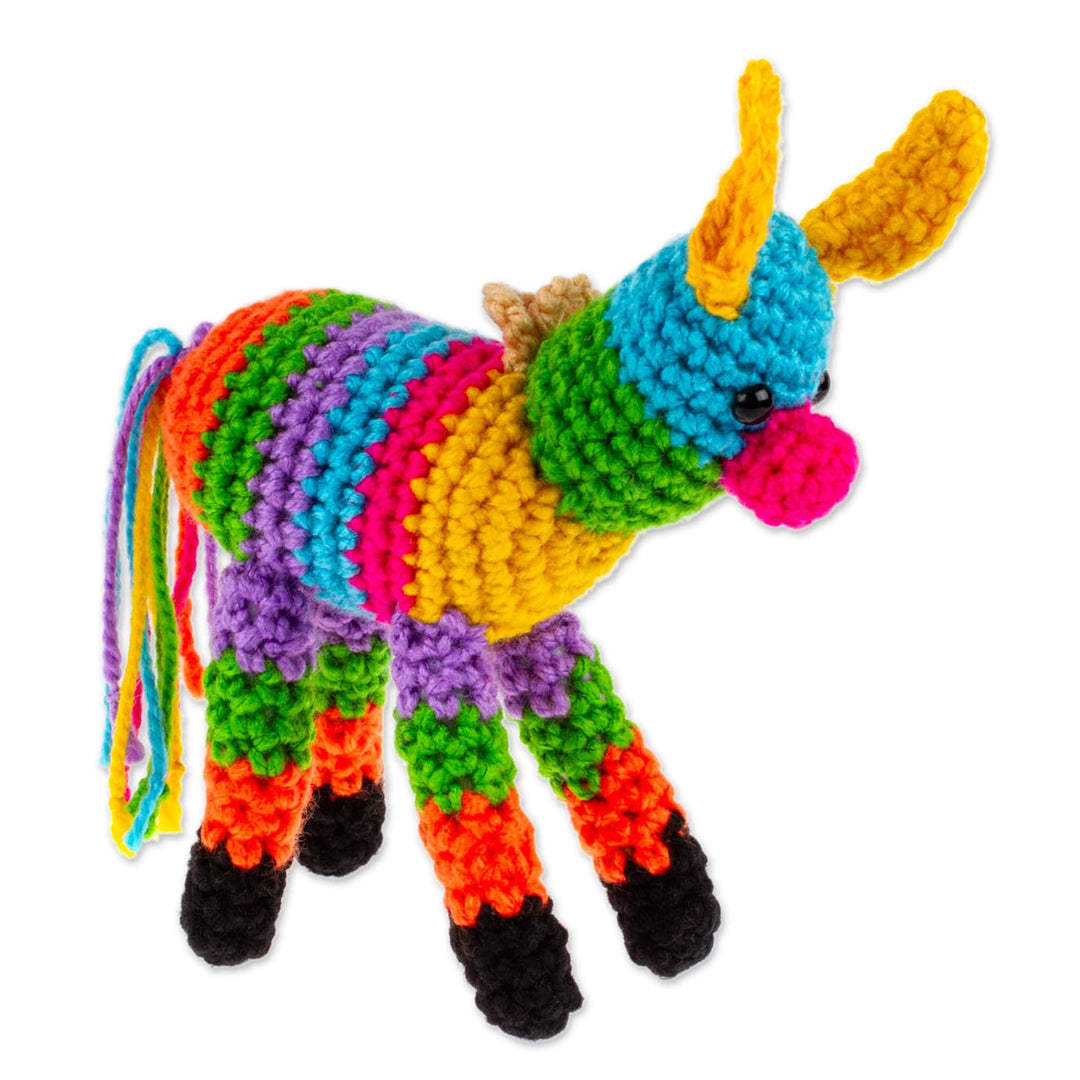 Colorful Donkey Piñata-Themed Crocheted Holiday Ornament - Donkey Piñata