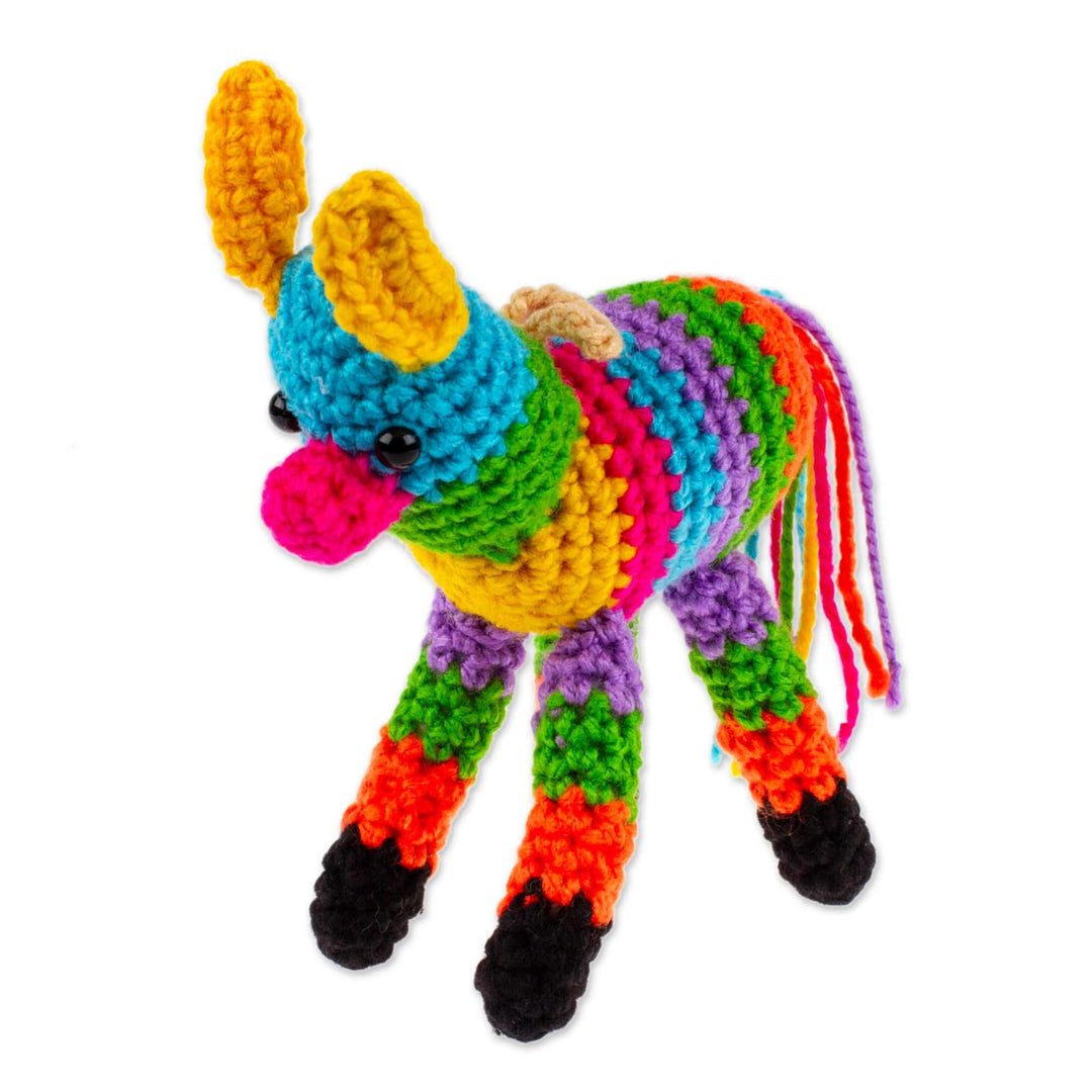Colorful Donkey Piñata-Themed Crocheted Holiday Ornament - Donkey Piñata