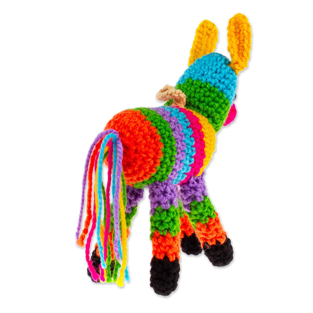 Colorful Donkey Piñata-Themed Crocheted Holiday Ornament - Donkey Piñata