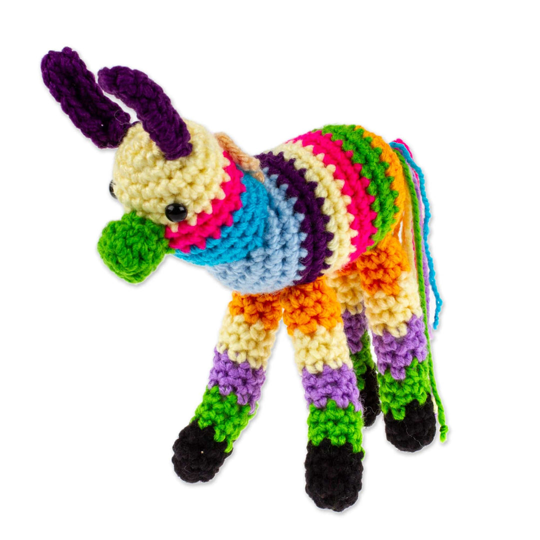 Crocheted Holiday Ornament with Donkey Piñata Motif - Burro Piñata