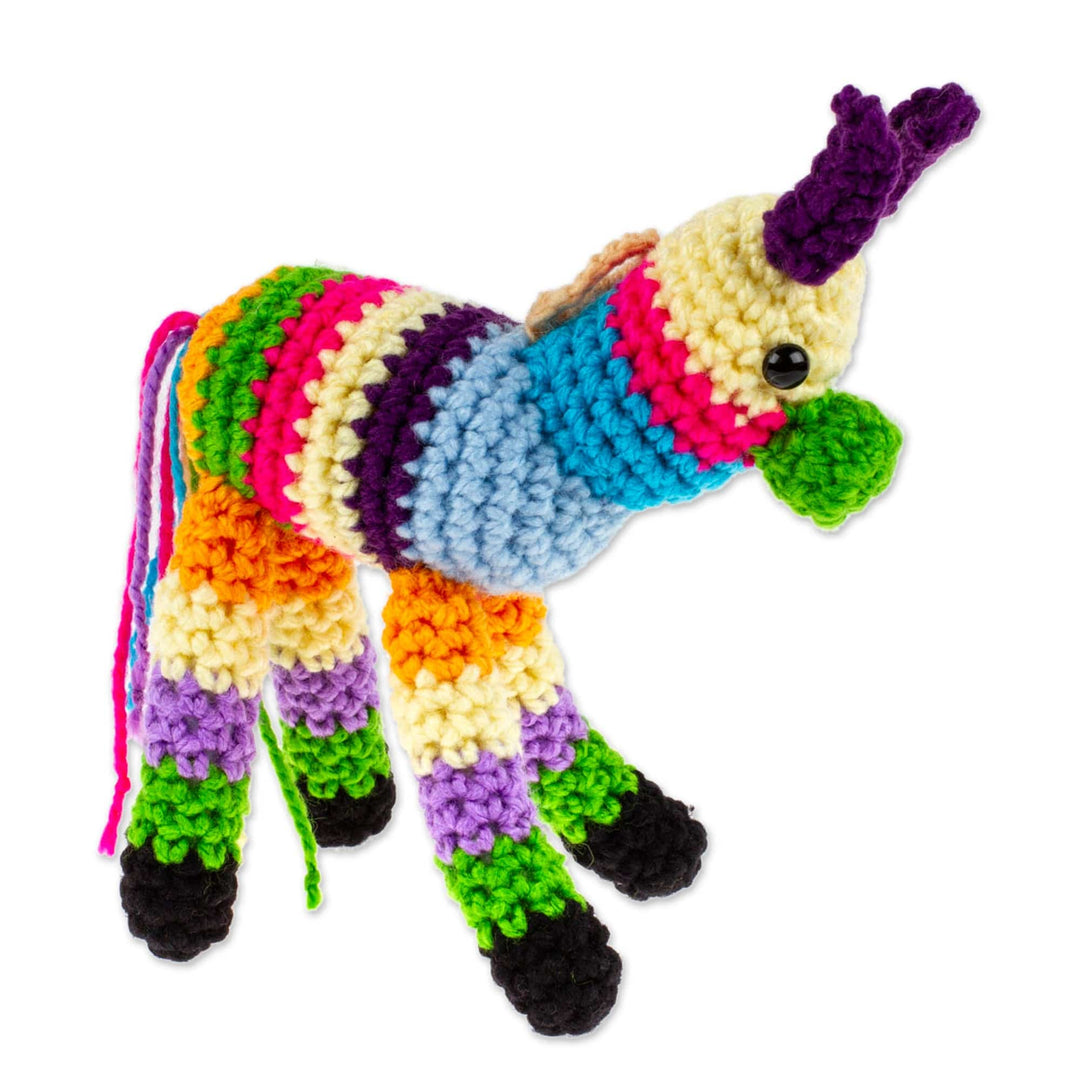 Crocheted Holiday Ornament with Donkey Piñata Motif - Burro Piñata