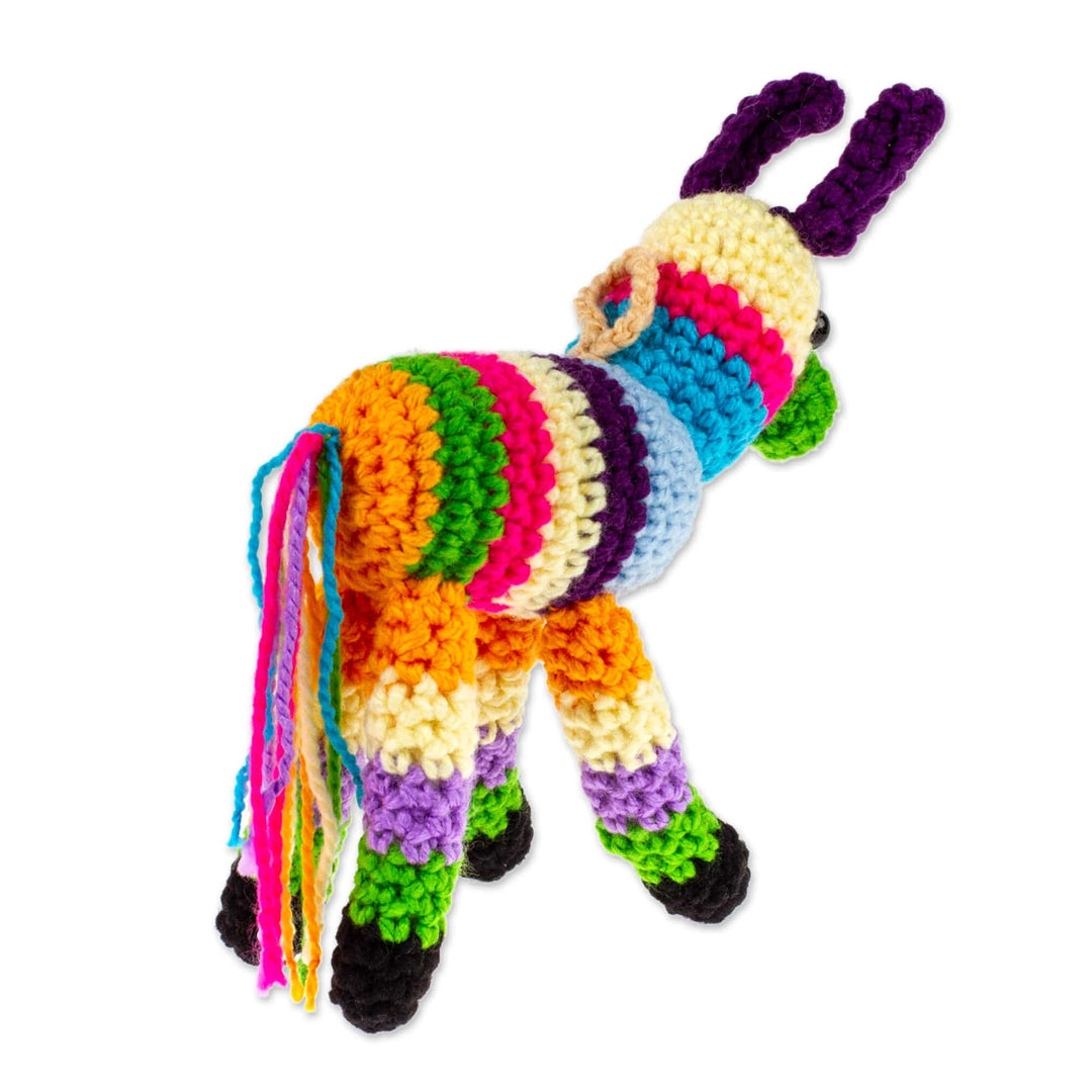 Crocheted Holiday Ornament with Donkey Piñata Motif - Burro Piñata