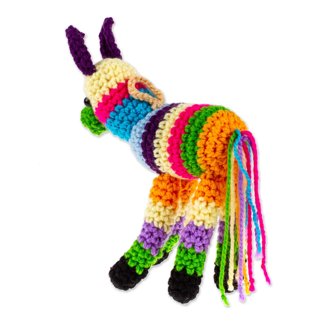 Crocheted Holiday Ornament with Donkey Piñata Motif - Burro Piñata