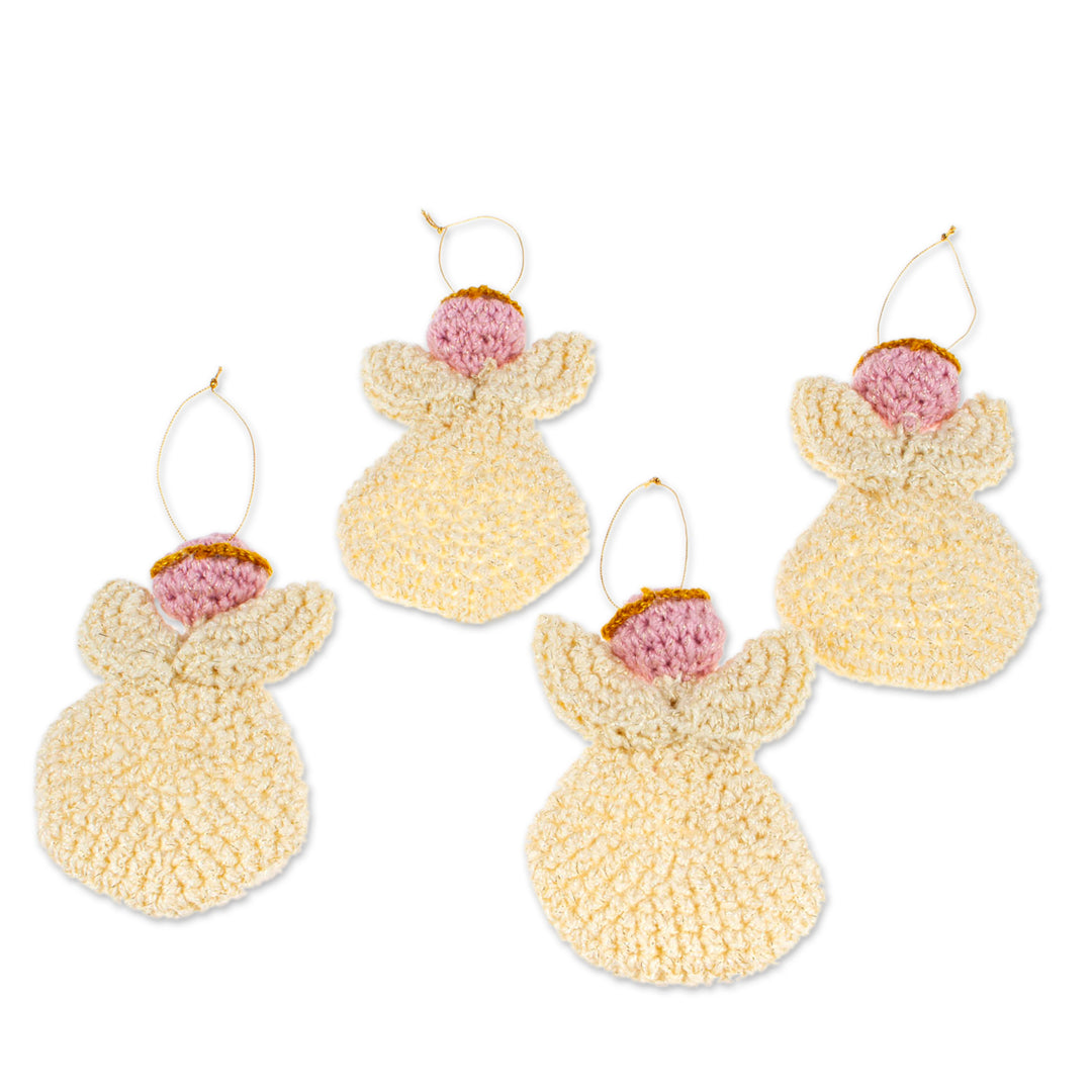 Set of Four Angel-Themed Crocheted Holiday Ornaments - Sweetest Angels