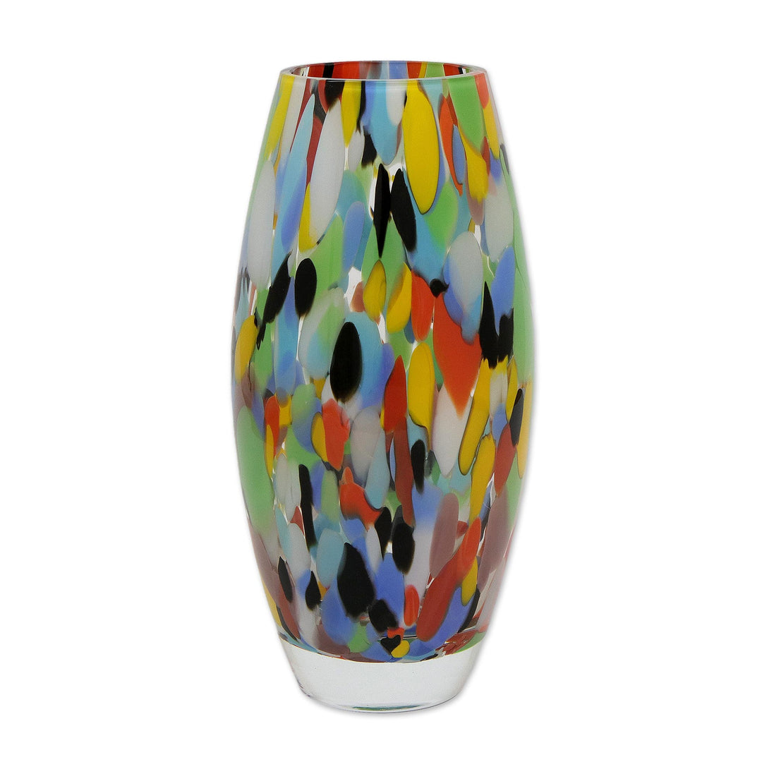 Unique Murano Inspired Glass Vase (9 inch) - Carnival Confetti