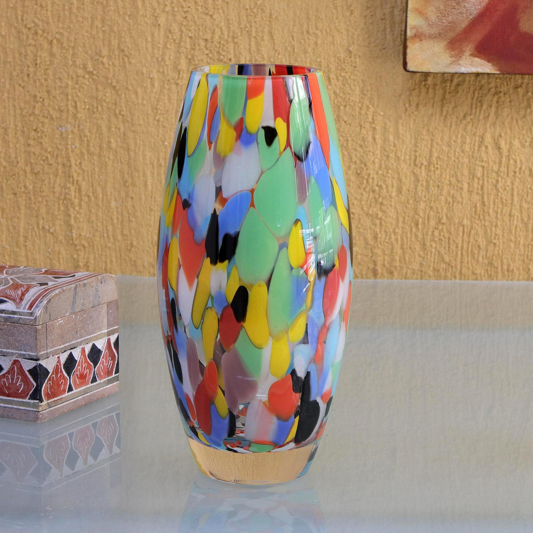 Unique Murano Inspired Glass Vase (9 inch) - Carnival Confetti