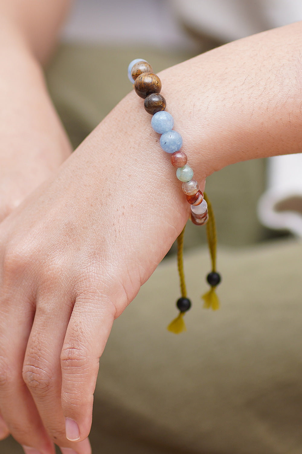 Handmade Multi-Gemstone Beaded Bracelet with Sliding Knot - Shades of Earth