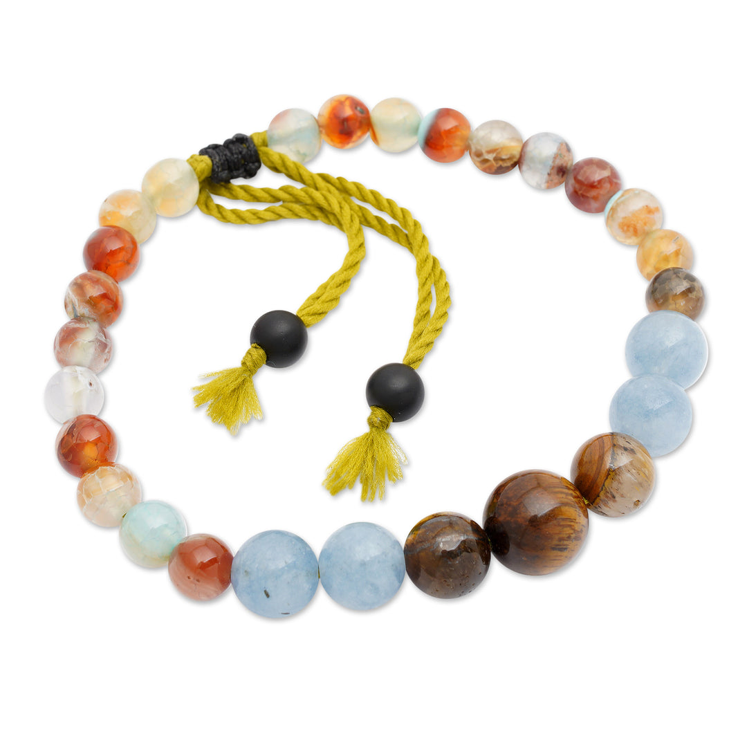 Handmade Multi-Gemstone Beaded Bracelet with Sliding Knot - Shades of Earth