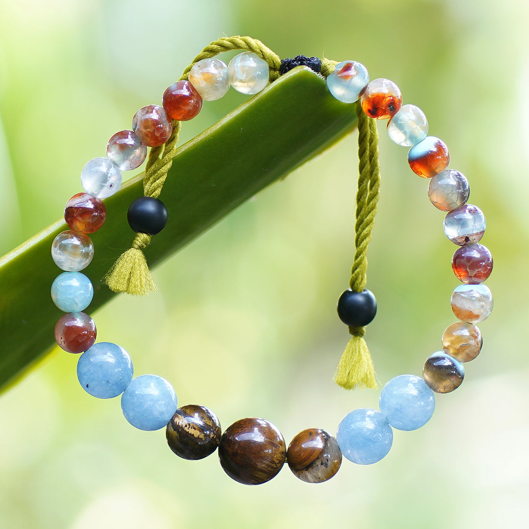 Handmade Multi-Gemstone Beaded Bracelet with Sliding Knot - Shades of Earth