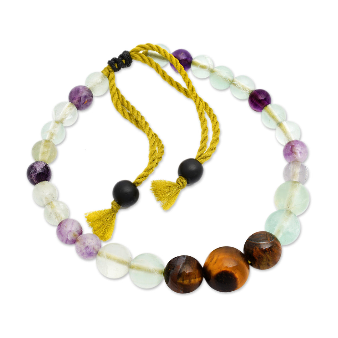 Balinese Handmade Fluorite and Tiger's Eye Beaded Bracelet - Carefree Spirit
