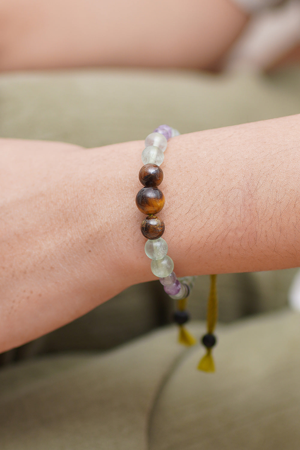 Balinese Handmade Fluorite and Tiger's Eye Beaded Bracelet - Carefree Spirit