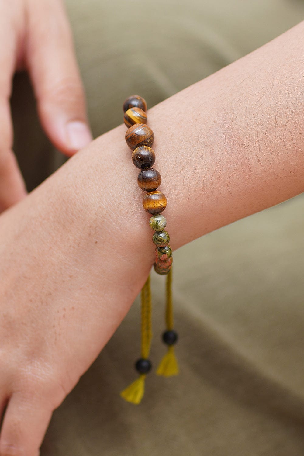 Bohemian Unakite and Tiger's Eye Beaded Bracelet from Bali - Visions of Courage