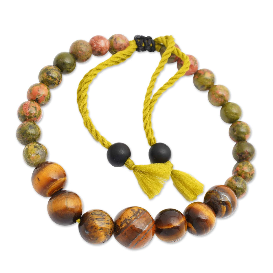 Bohemian Unakite and Tiger's Eye Beaded Bracelet from Bali - Visions of Courage