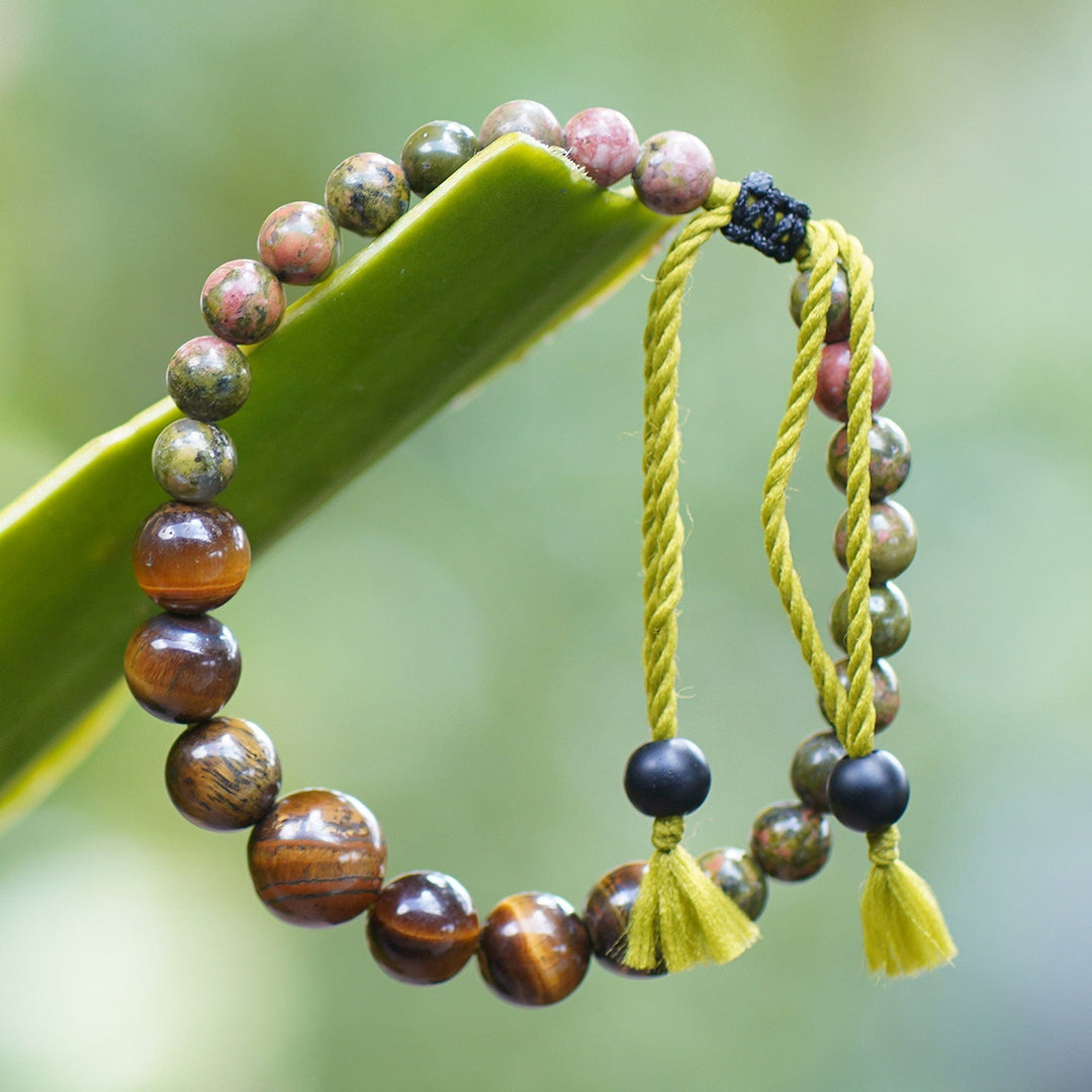 Bohemian Unakite and Tiger's Eye Beaded Bracelet from Bali - Visions of Courage