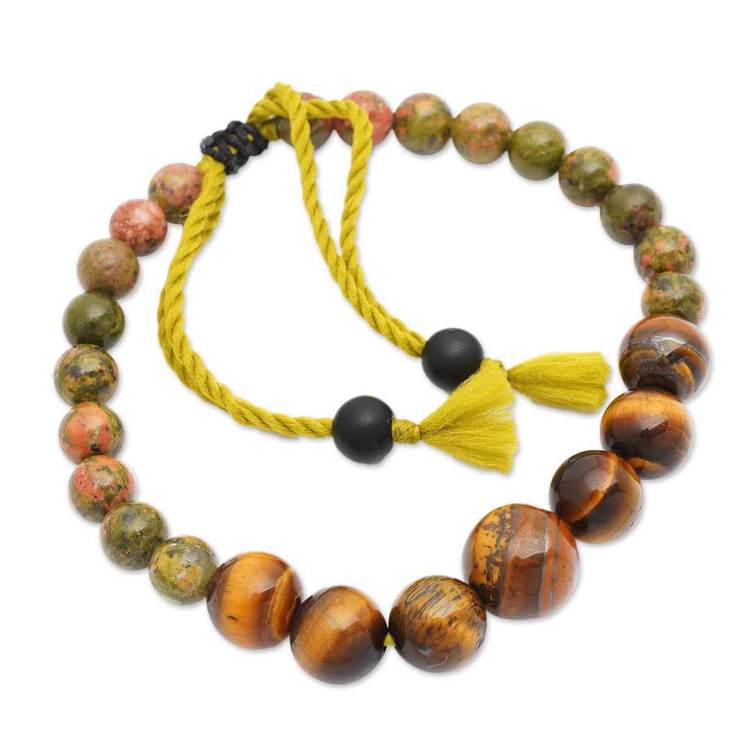 Bohemian Unakite and Tiger's Eye Beaded Bracelet from Bali - Visions of Courage