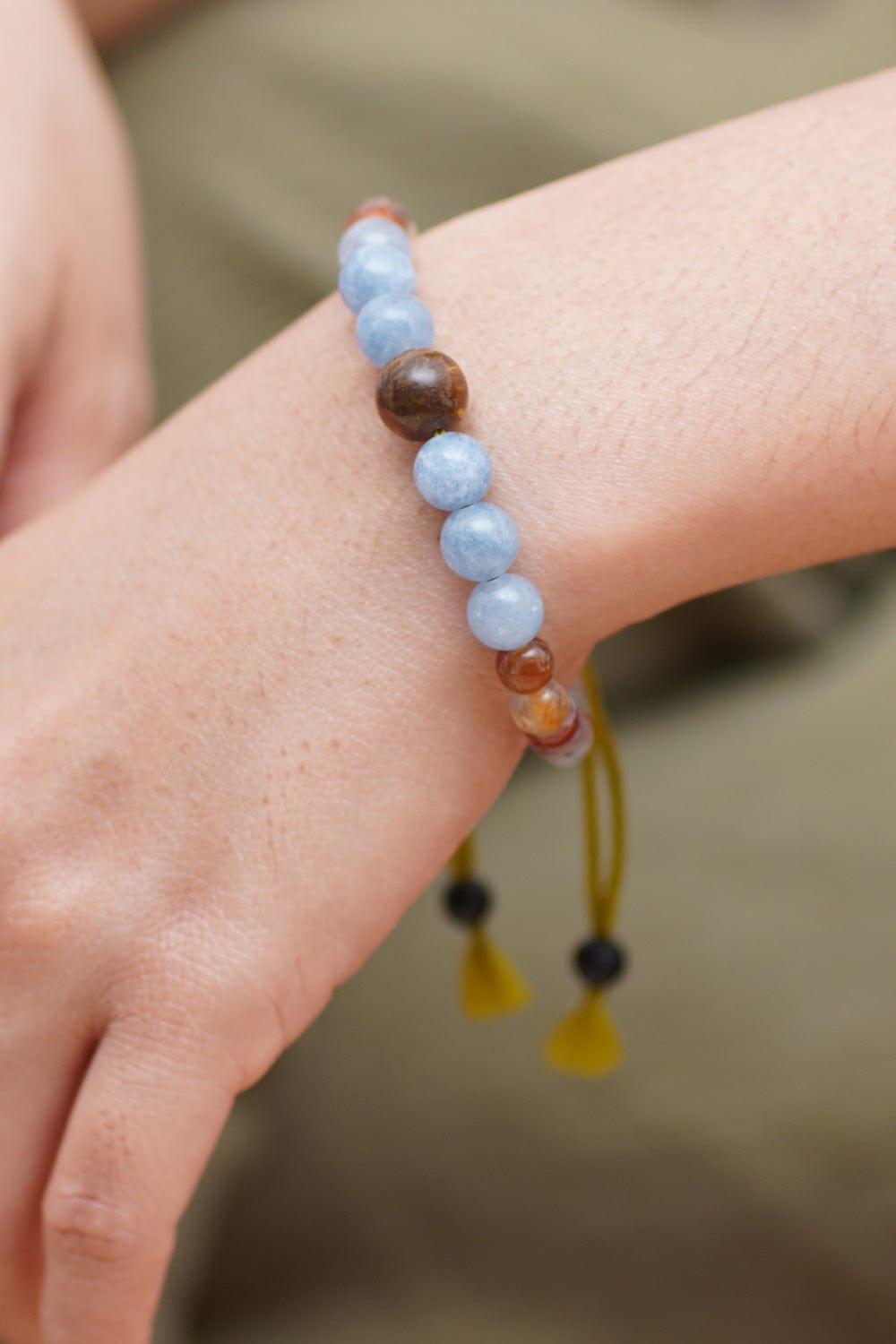 Balinese Artisan-Made Aquamarine and Tiger's Eye Bracelet - Inner Earth